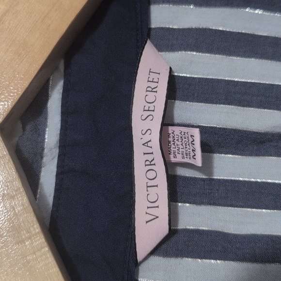 VICTORIA'S SECRET WHITE BLUE STRIPE LONG SLEEVE COTTON SLEEP SHIRT PJS Medium - Picture 5 of 8